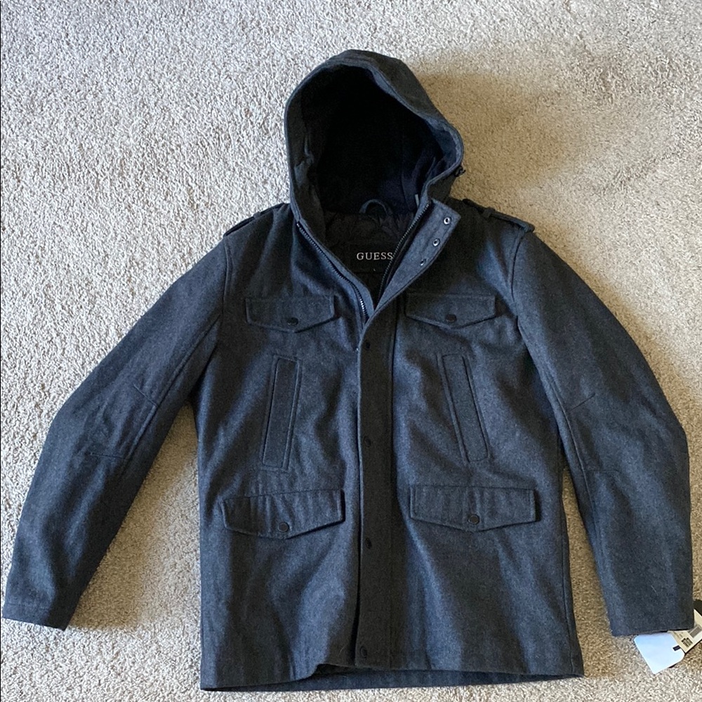 GUESS Men's Black Hooded Jacket size Large NWT